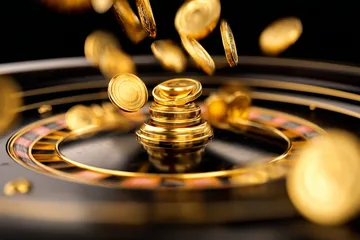 A man celebrating a winning moment on his laptop while gaming symbols float around him, capturing the excitement of SUPERJILI games.