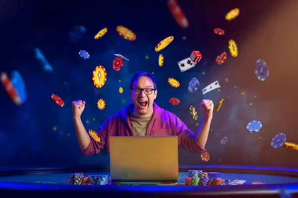 A person using their device against a moody casino-themed background, illustrating the smooth re-entry process at SUPERJILI.